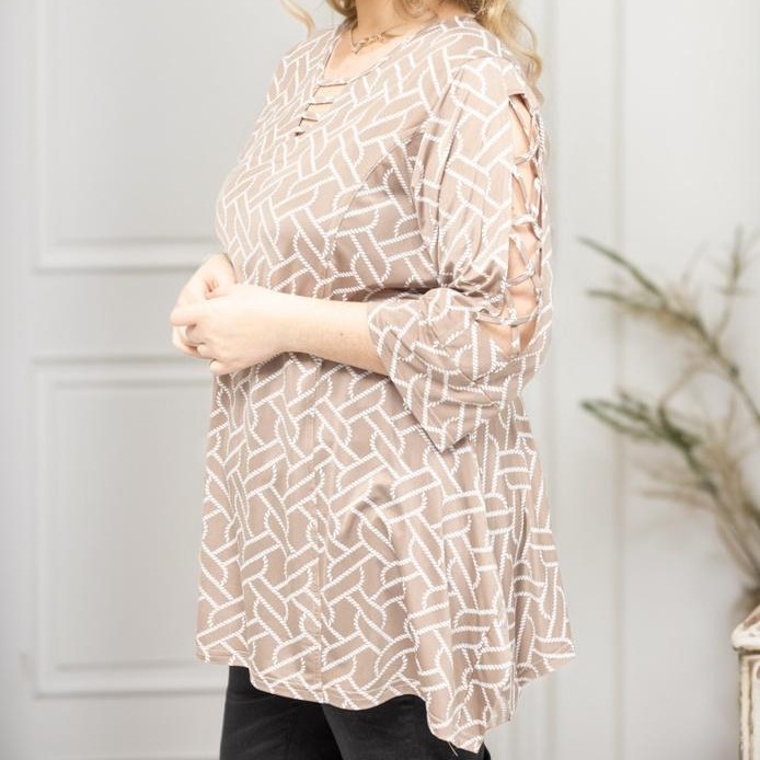 Tunique femme originale | grande taille | imprimé graphique beige jusqu'au 58