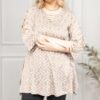 Tunique Originale 42/44 - Coton/polyester - Couleur Taupe/blanc - Style Caftan - Occasion Très Bon état