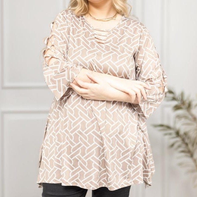 Tunique femme originale | grande taille | imprimé graphique beige