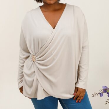 Cache coeur | tunique femme manche longue beige tres élégant