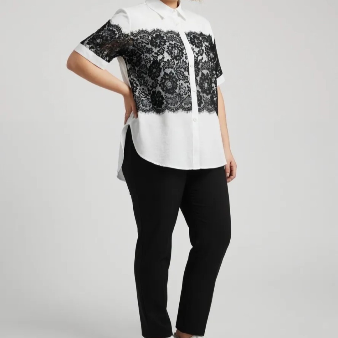 Ensemble Pantalon Ceremonie pour Femme Chemisier femme chic tendance blanc dentelle