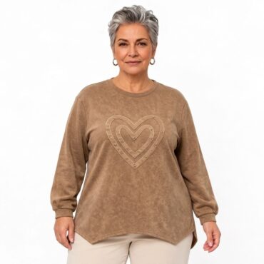 sweat shirt pull fin femme col rond maille légère conviens pour senior femme couleur camel et manches longues 
