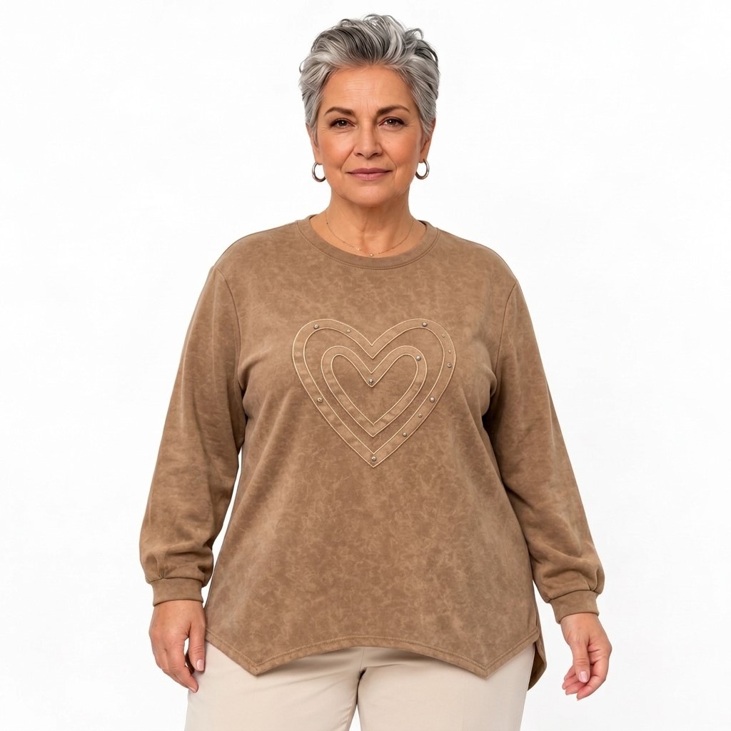 sweat shirt pull fin femme col rond maille légère conviens pour senior femme couleur camel et manches longues
