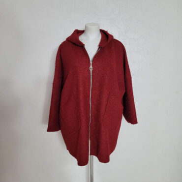manteau hiver femme grande taille laine rouge à capuche