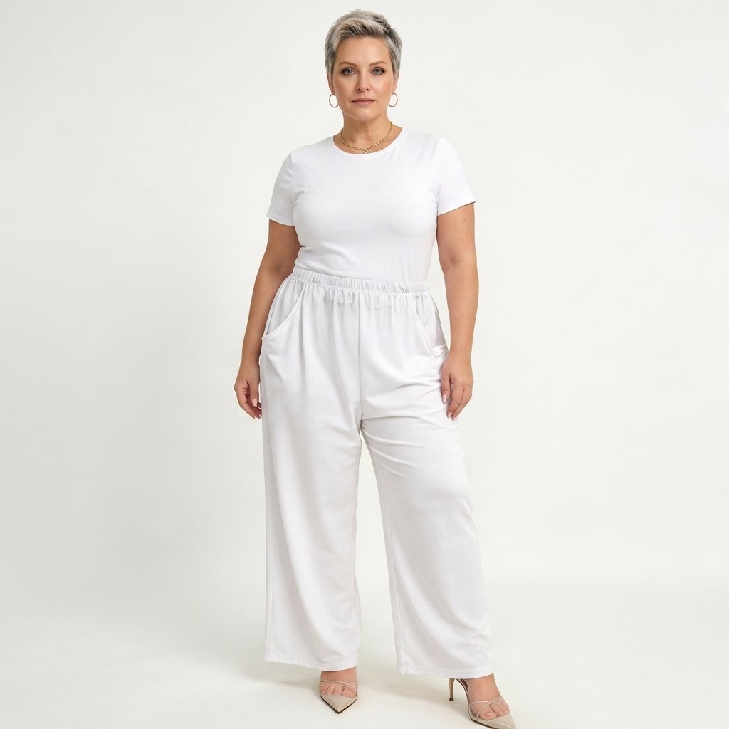 Femme ronde 60ans : confortable pantalon marron fluide taille élastique matière extensible.