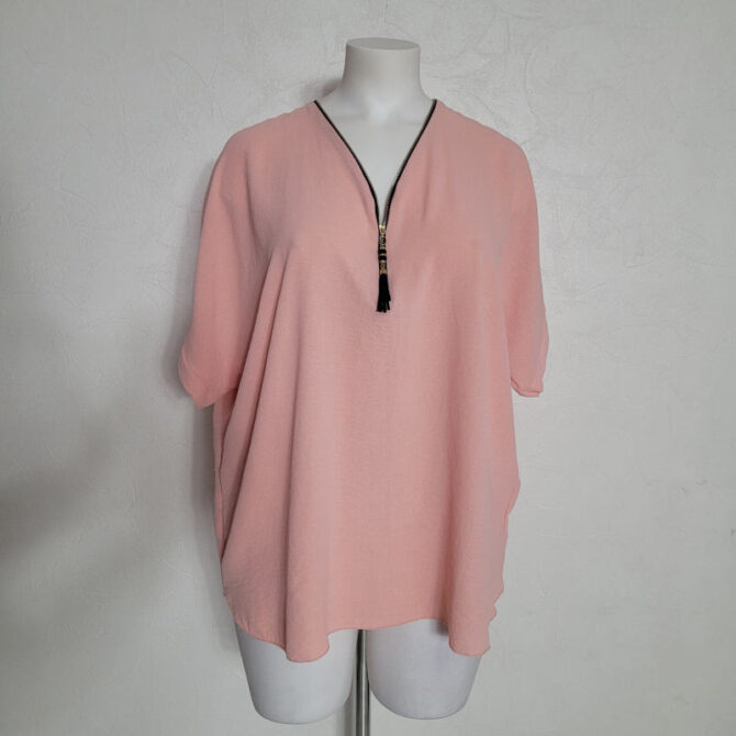tunique femme originale vieux rose avec col rehaussée de fermeture éclair et manche courte | blouse ceremonie femme