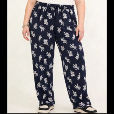 pantalon fluide fleuri femme​ noir marine taille élastique pour ronde jusqu'au 58 fabrication française