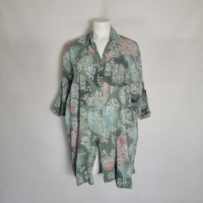 chemise à motif femme curvy coton couleur kaki manches courtes idéale été