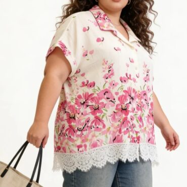 Chemise à motif femme grande taille fleurie manches courtes
