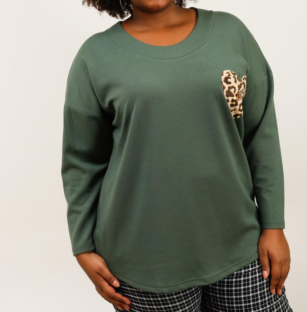 tee shirt femme grande taille vert manches longue | sweat femme ample​