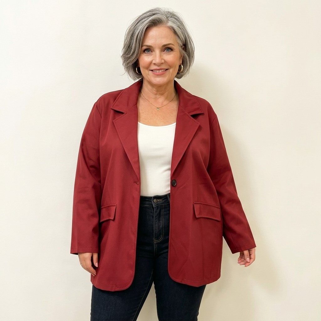 femme senior portant Veste femme grande taille chic »jusqu'au 58