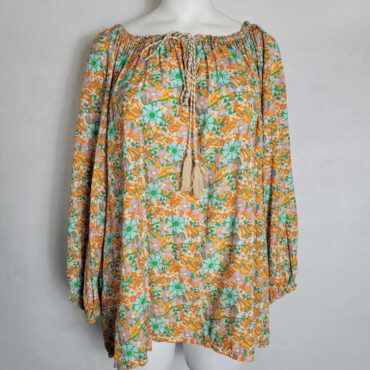 haut manche longue femme floral avec manche bouffante et col rond parfaite pour affiner la silhouette