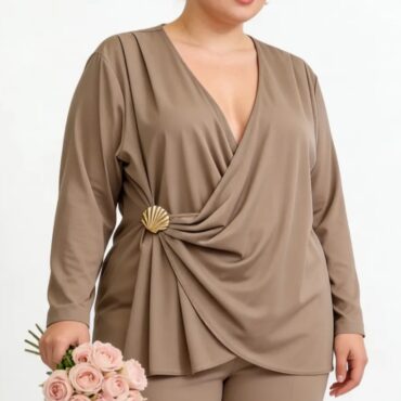 haut manche longue femme grande taille col cache coeur : grande taille tunique