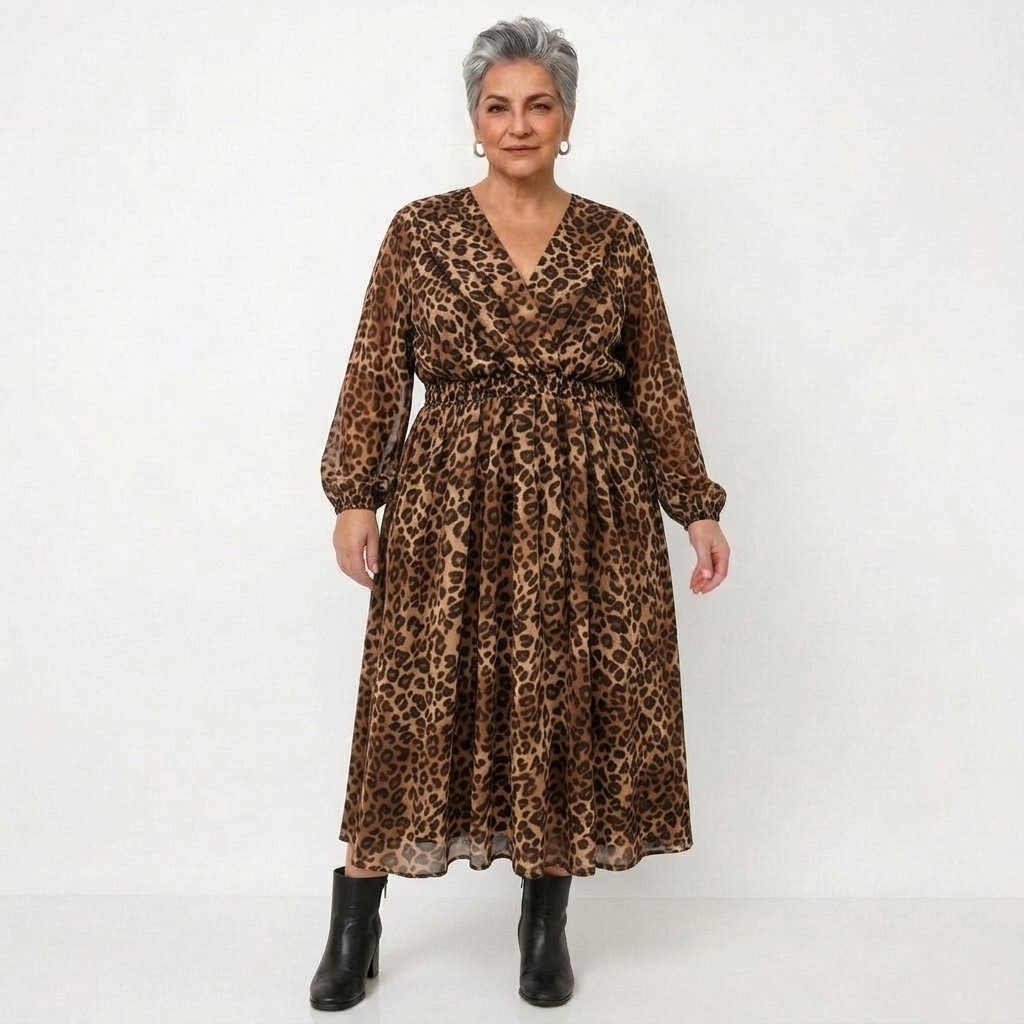 femme senior portant Robe évasée fluide imprimée : vêtement pour femme ronde