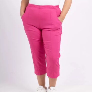 pantacourt fluide femme taille elastique fuchsia avec 2 poches