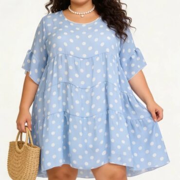 robe volants femme grande taille à pois azur