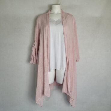 Long gilet femme grande taille coton rose coupe ample manches manches
