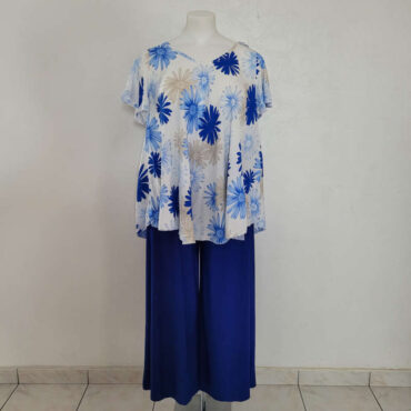 ensemble haut pantalon femme​ grande taille fluide parfait pour un look decontracté au quotidien pantalon bleu roi et tunique manche courtes