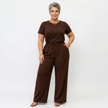 Pantalon fluide taille élastique femme marron : confort et chic du 44 au 58