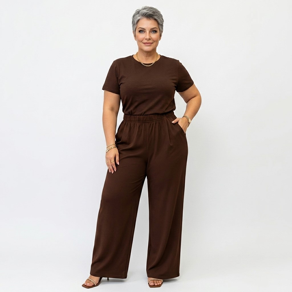 Pantalon fluide taille élastique femme marron : confort et chic du 44 au 58