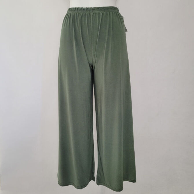 pantalon large kaki fluide taille élastique pour femme moderne
