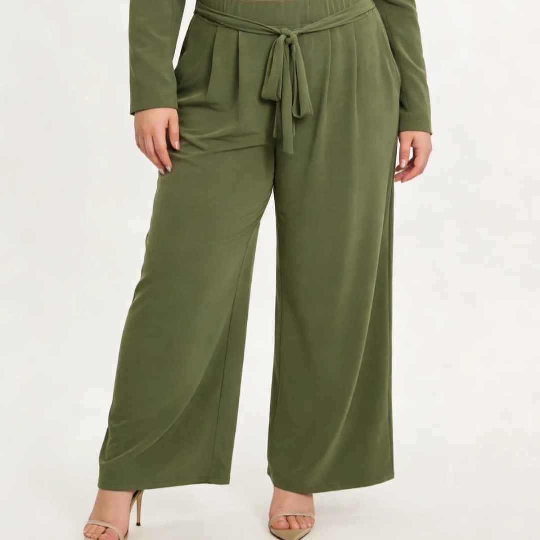 pantalon fluide taille élastique femme grande taille kaki | Pantalon large femme grande taille