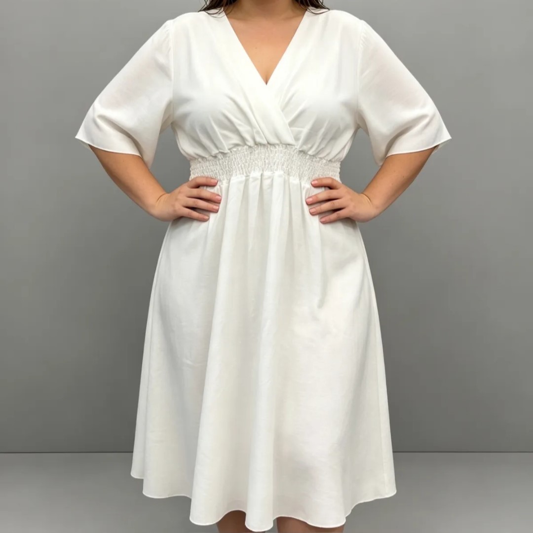Robe cache cœur femme grande taille blanche manches courtes