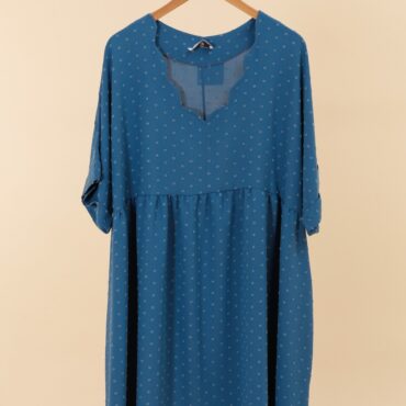robe unie bleu jeans chic fluide à manches courtes en col claudine grandes tailles jusqu'au 58