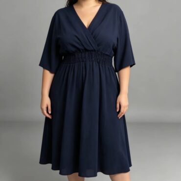 robe classique pour femme grande taille marine manches courtes