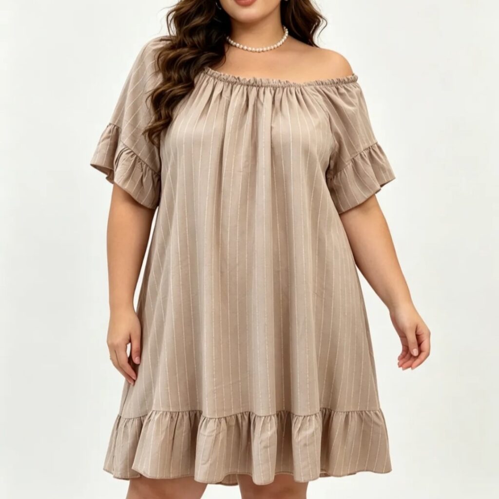 robe chemisier fluide​ taupe manches courte femme ronde