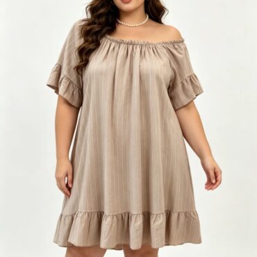robe chemisier fluide​ taupe manches courte femme ronde