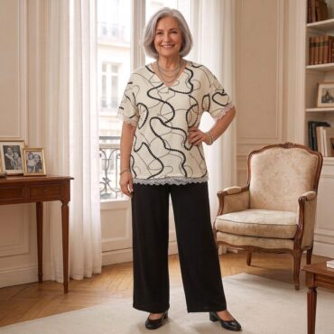 femme 60 ans avec tenue de soirée pantalon femme
