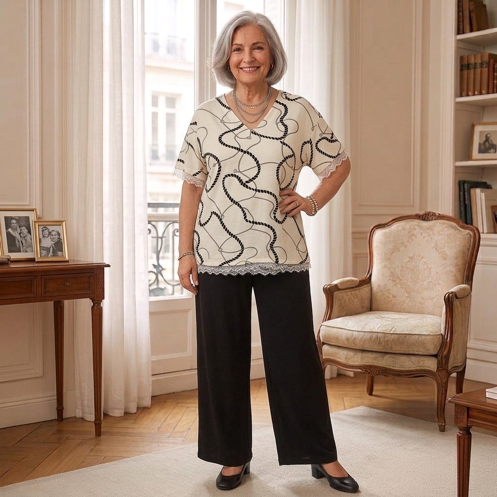 femme 60 ans avec tenue de soirée pantalon femme