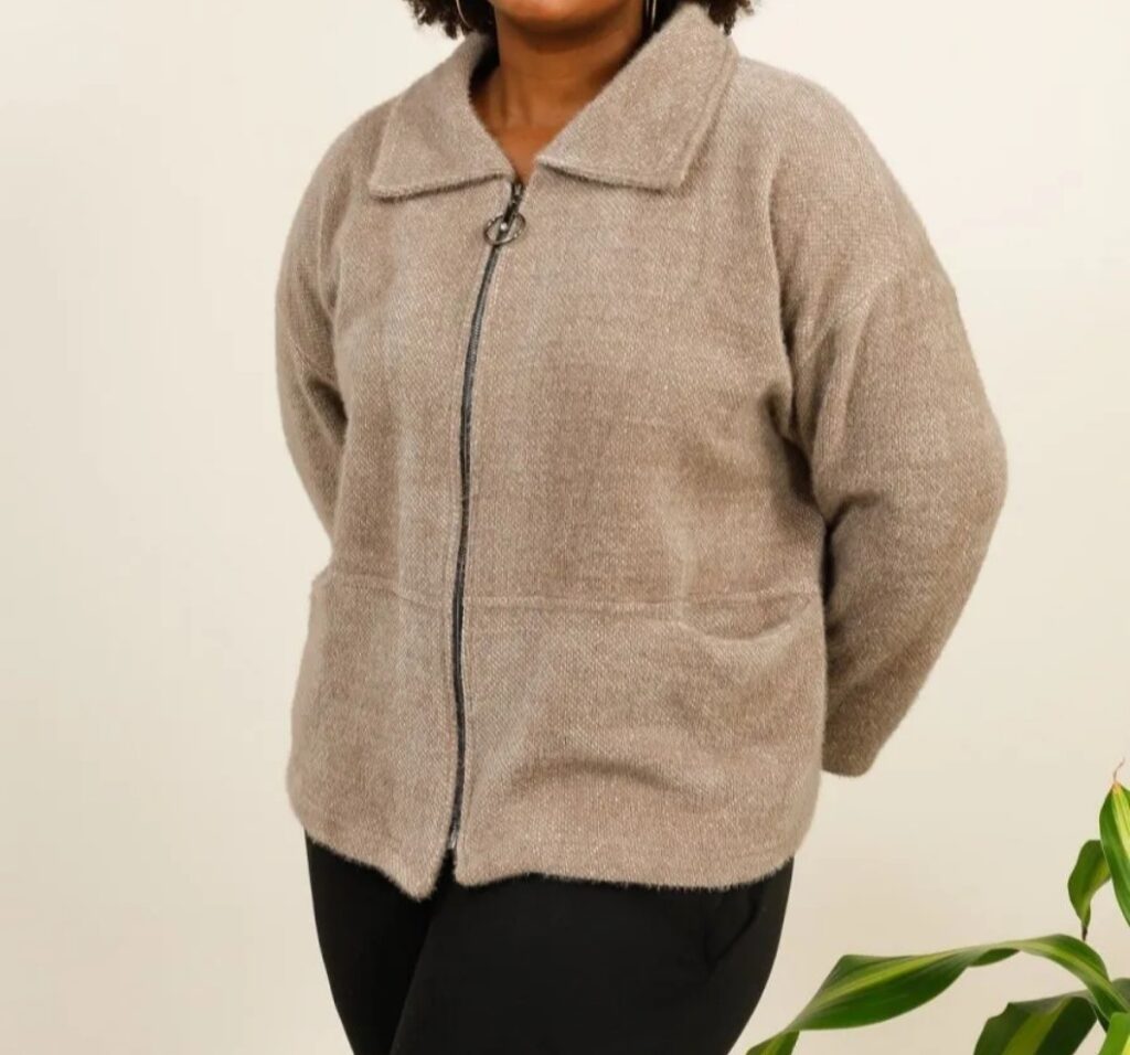 Veste hiver femme grande taille taupe fermeture zip avec 2 POCHES