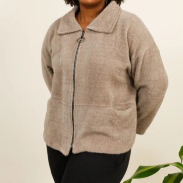 Veste hiver femme grande taille taupe fermeture zip avec 2 POCHES