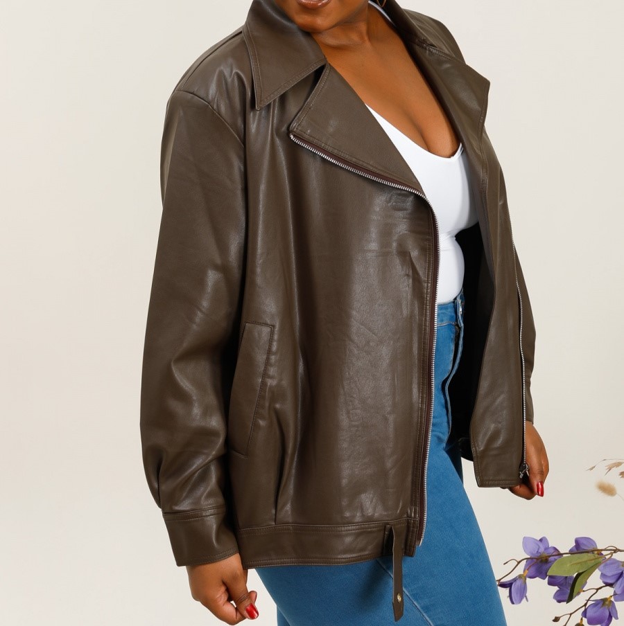 Veste en Simili Cuir Marron Femme