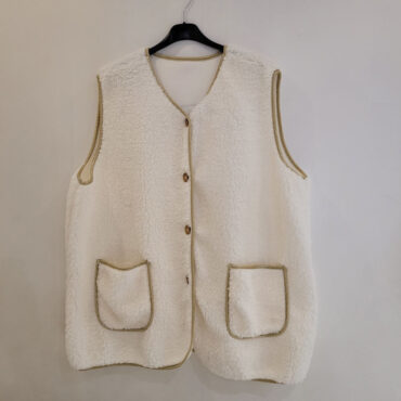veste sans manche chaude blanches femme​ grande taille avec 2poches latérale et bouclettes lainage