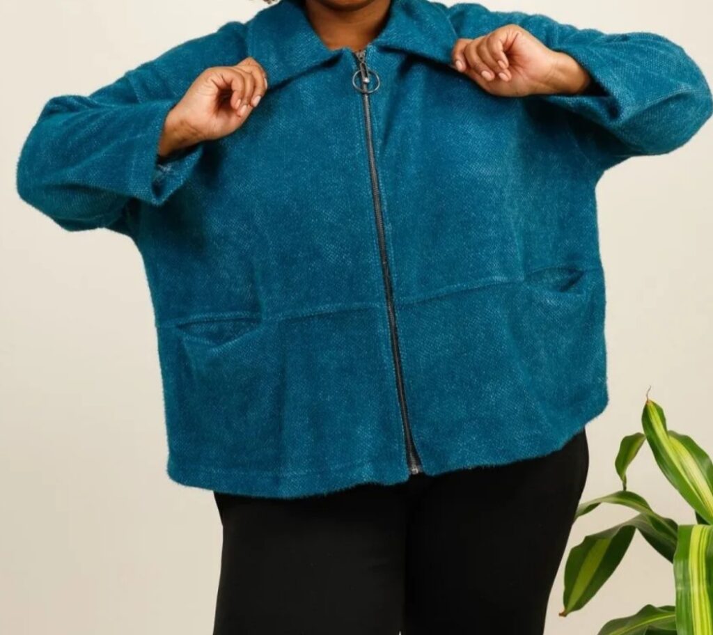 veste femme printemps grande taille avec 2poches et fermeture zip bleu moderne et chaud