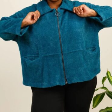 veste femme printemps grande taille avec 2poches et fermeture zip bleu moderne et chaud