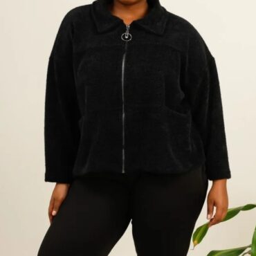 blouson femme hiver grande taille​ noir chaude fermeture zip et coupe ample