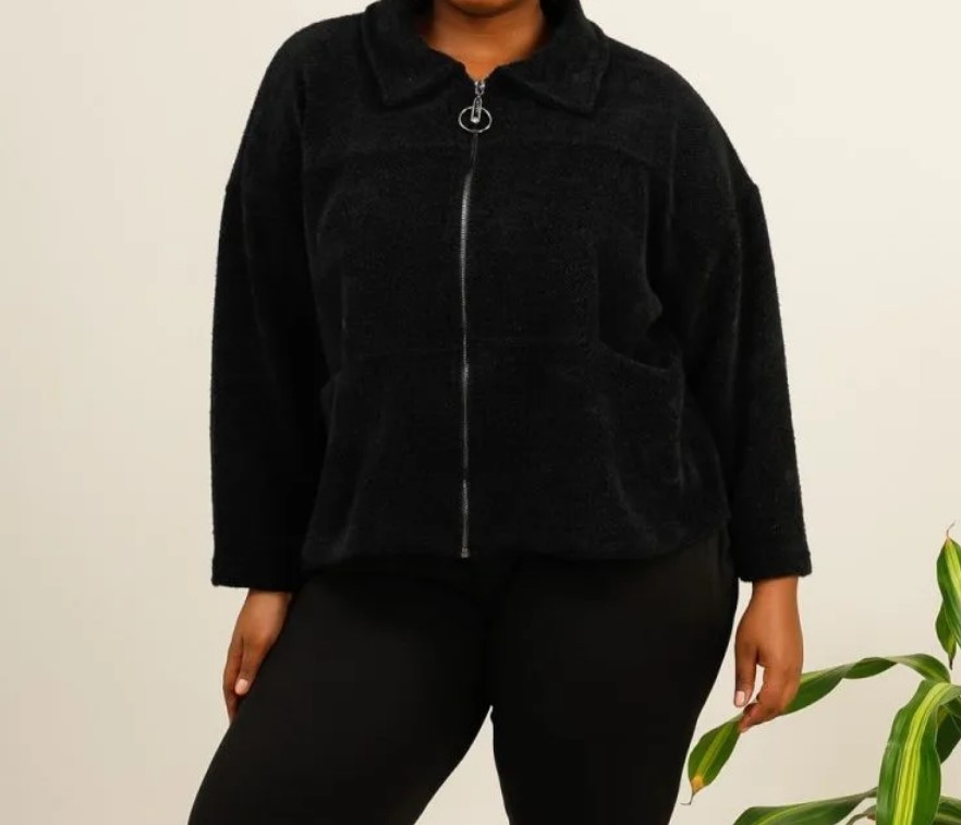 blouson femme hiver grande taille noir chaude fermeture zip et coupe ample