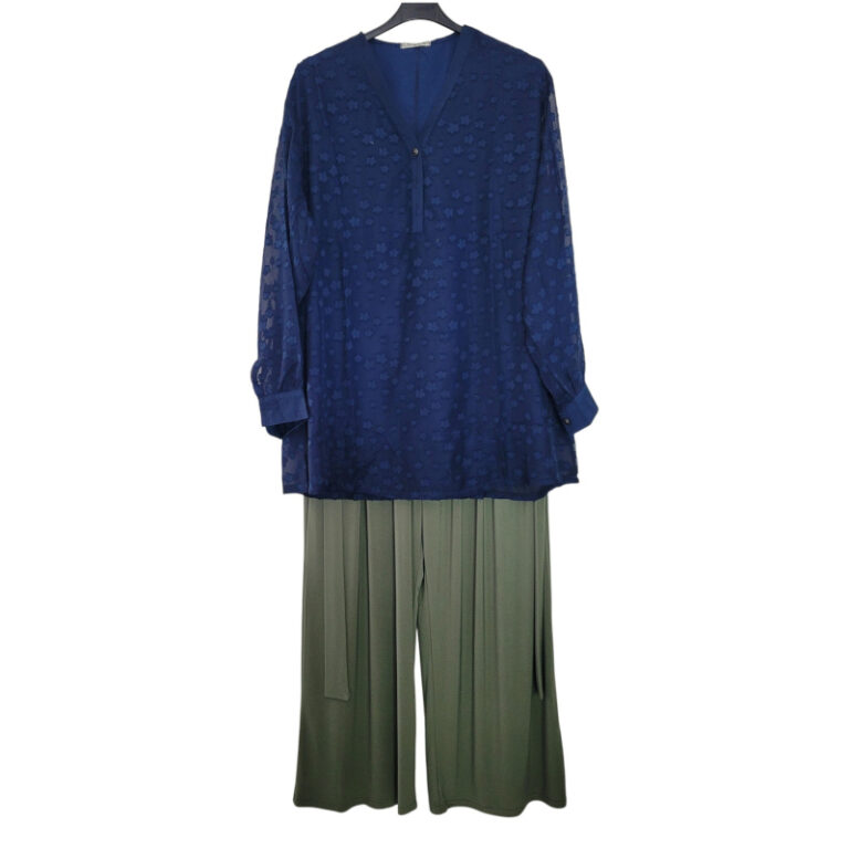 Ensemble Femme 2 Pièces Fluide Coton Lin - Tunique Manches Courtes + Pantalon Grande Taille Décontracté