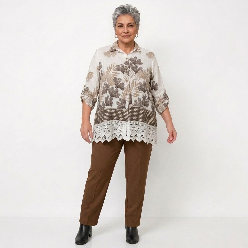 ensemble ete femme ronde lin floral chic et léger | Femme magasin de vêtements pour personnes âgées