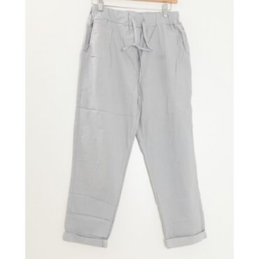 pantalon pour femme ronde et petite gris taille haute élastique