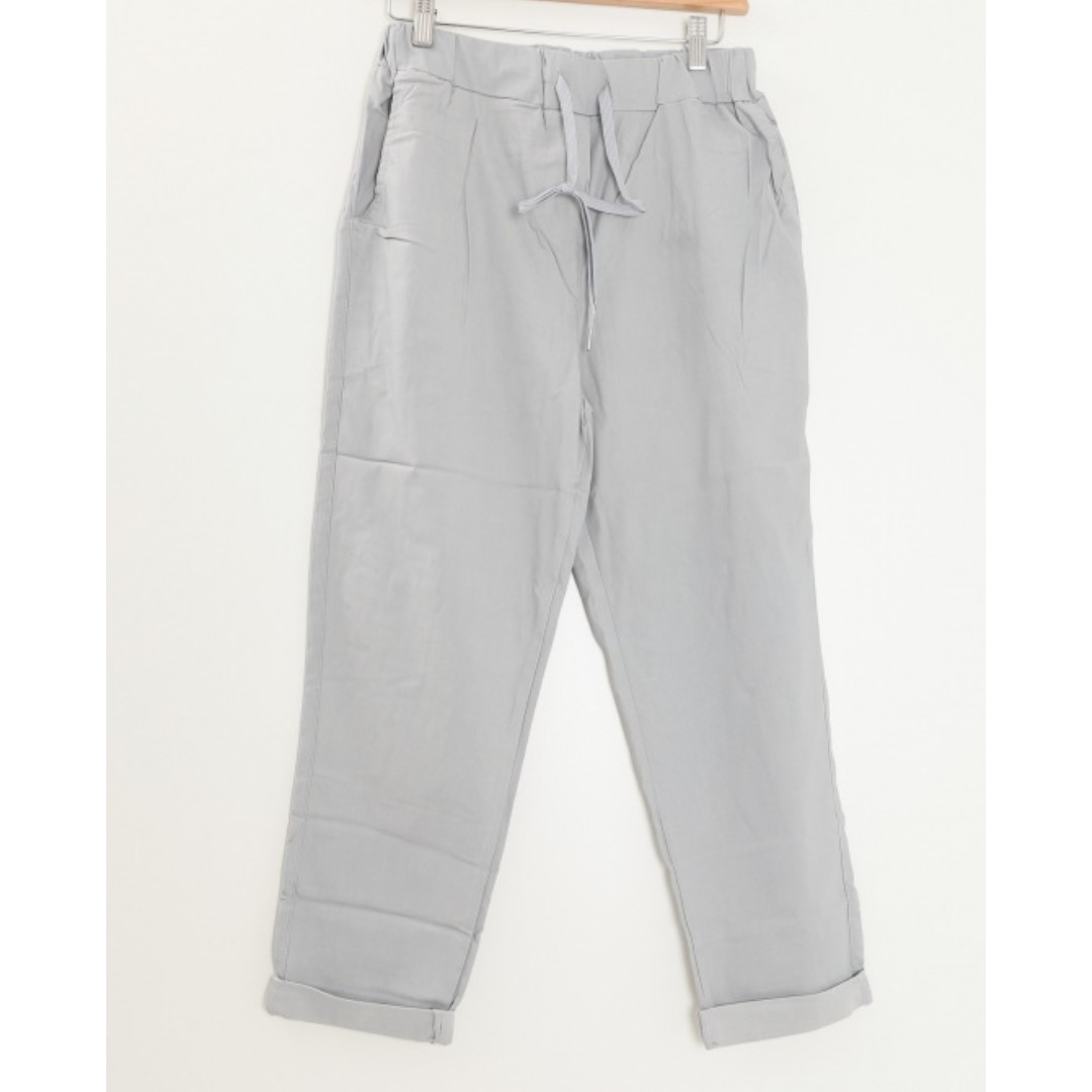 pantalon pour femme ronde et petite gris taille haute élastique