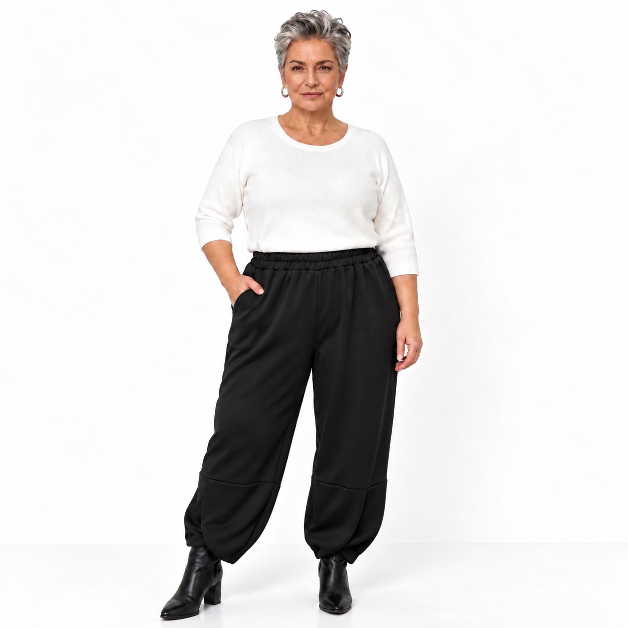 pantalon pour femme ronde et petite taille haute élastique