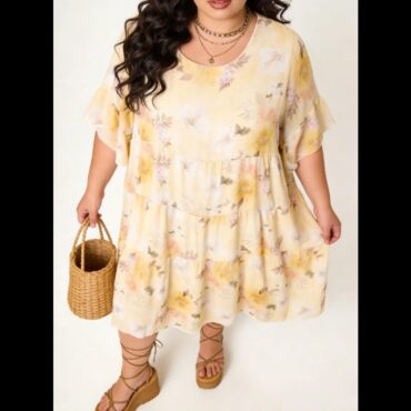 robe imprimée femme ronde florale manches courte col rond